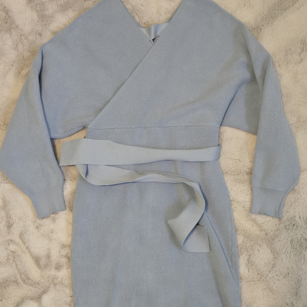 HALARA Light Blue Long Sleeve Dress